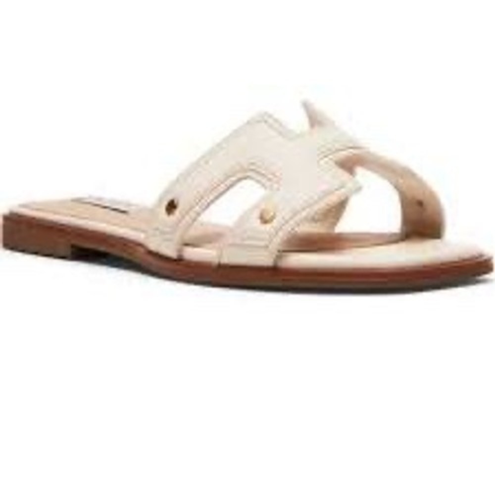Steven New York Harlien-P White H-Band Slide Sandals Studded Square Toe 7.5